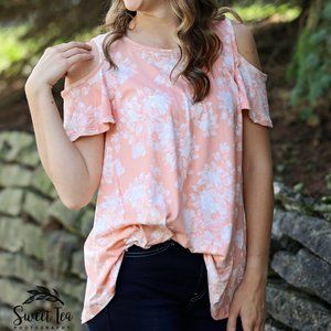 Summer Pink floral cold shoulder top